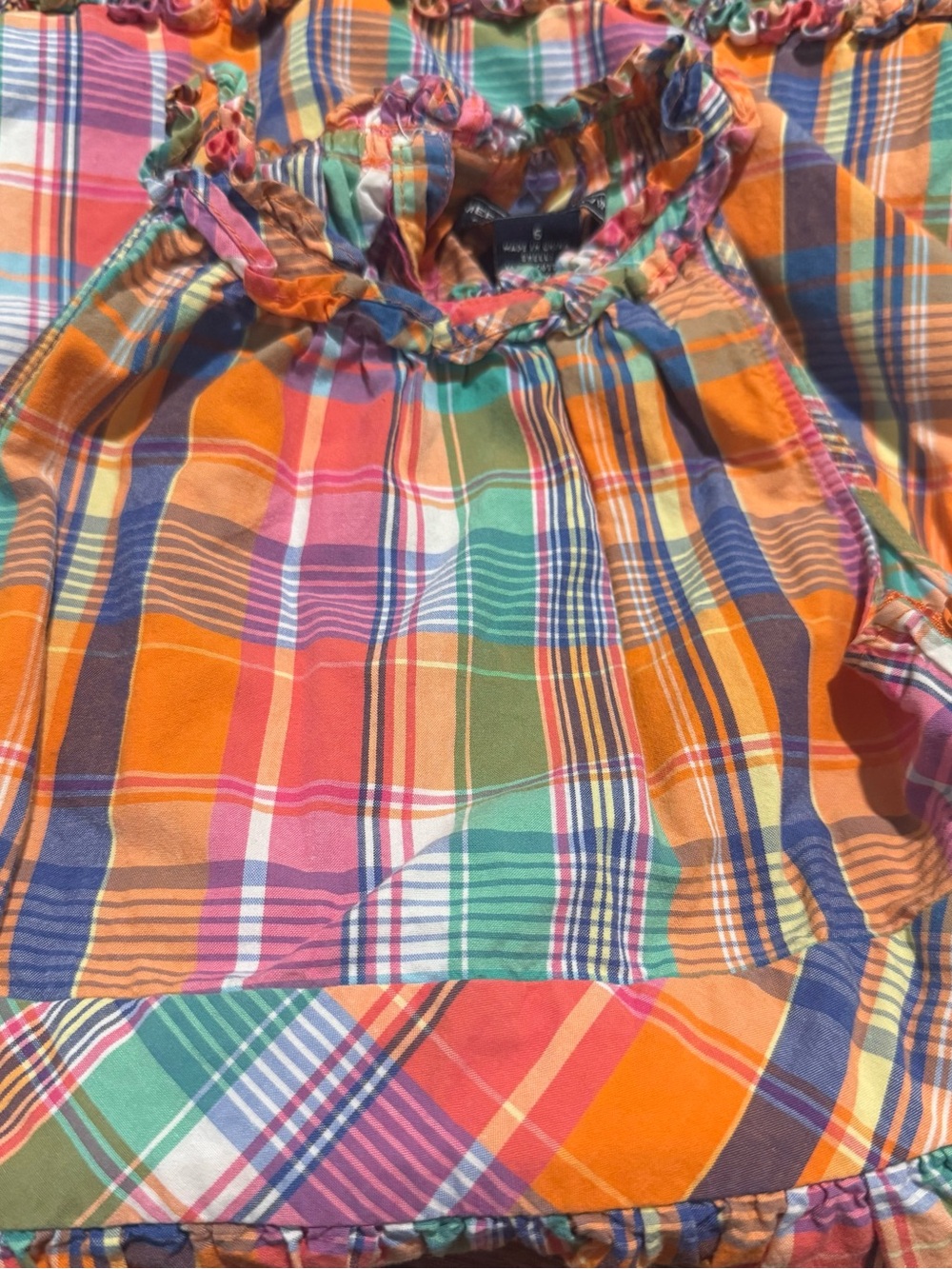 American Living Girls Multicolor Plaid Ruffle Neck Dress